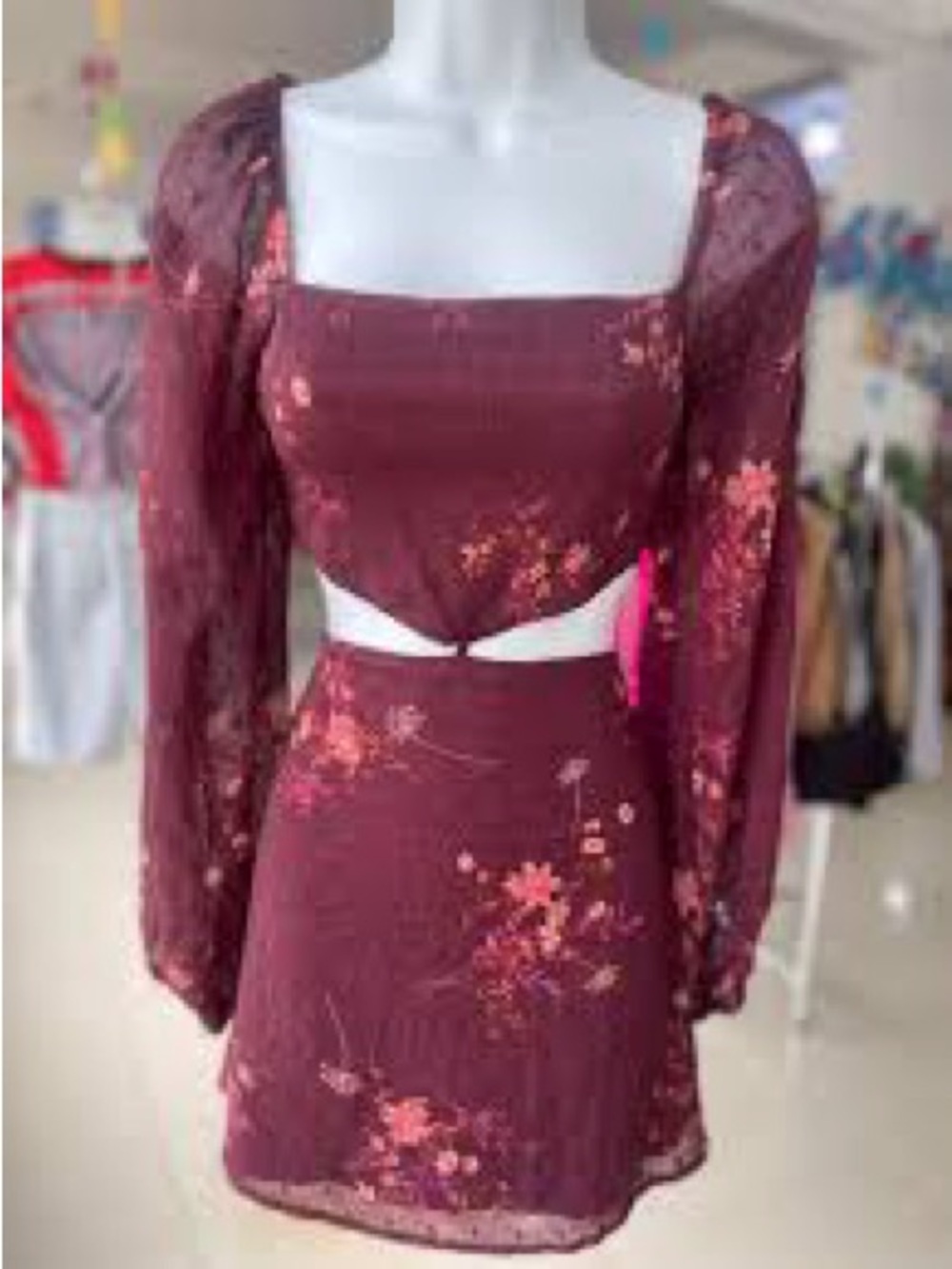NWT Forever 21 Burgundy Floral 2-Piece Skirt Set Size Large
